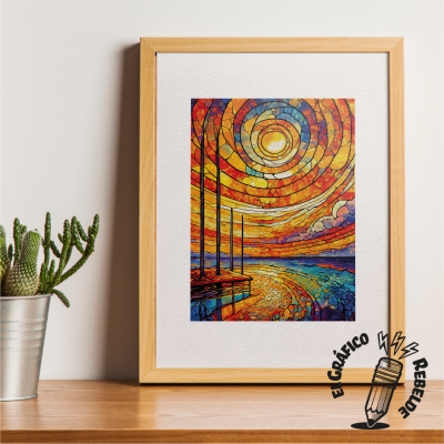pack de quatre prints de les estacions de l'any estil vitrall set de lamines decoratives